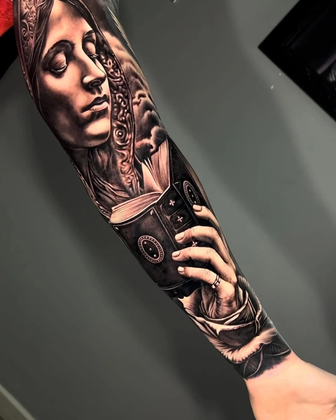 Tattoo style: Virgin Mary Religious Sleeve