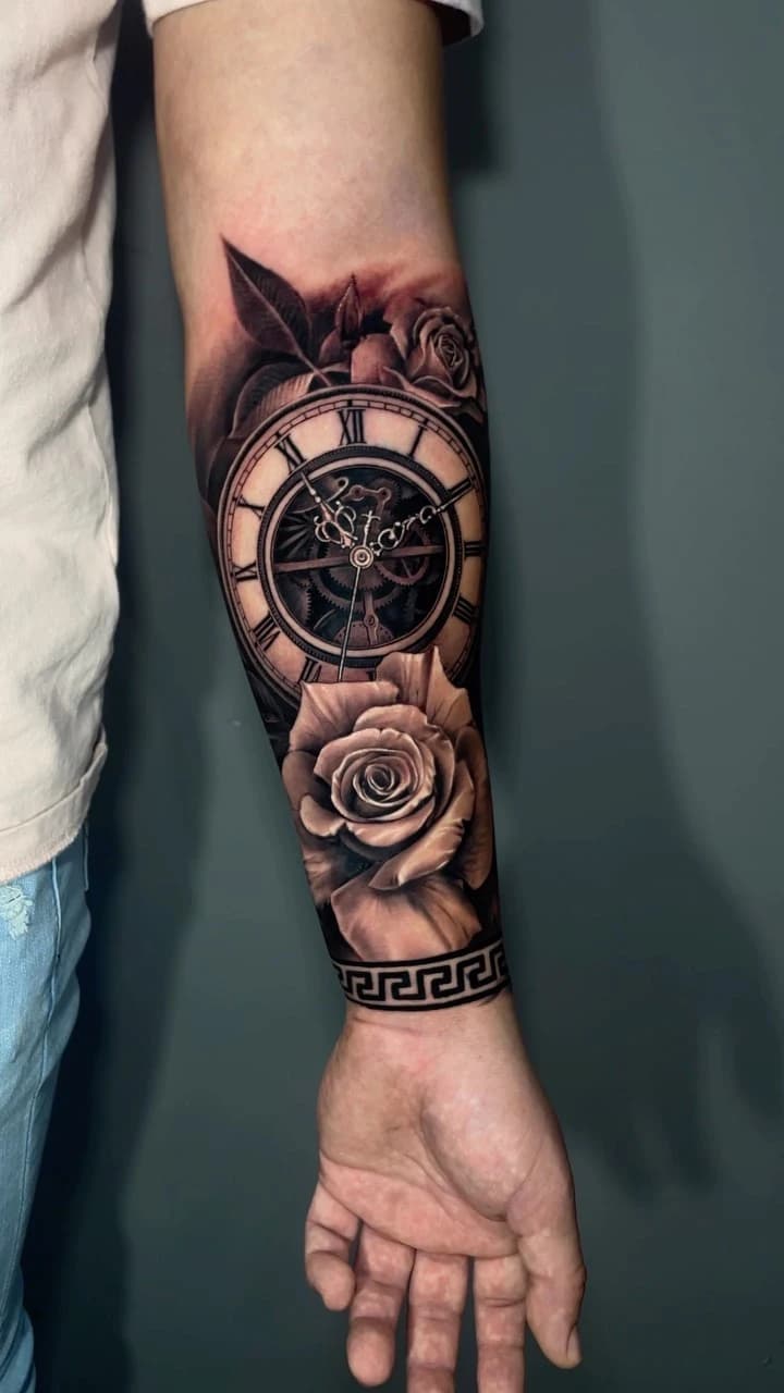 Tattoo style: Clock & Roses Realism